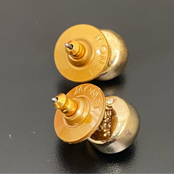 Vintage MONET Signed Blue CZ Stone Gold-plated Stud Earrings 5g. - Picture 8 of 13